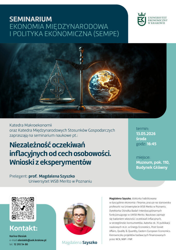 Plakat przedstawiający informacje o seminarium i zdjęcie prelegentki.