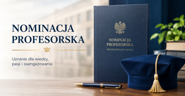 obrazek przedstawiający teczkę z nominacją profesorską, długopis i biret.