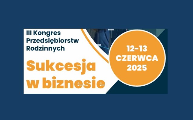 Obraz z nawą Kongresu Przedsiębiorstw Rodzinnych: Sukces w biznesie, po prawej data 13-13.06.2025 na tle ż&oacute;łtego kołA