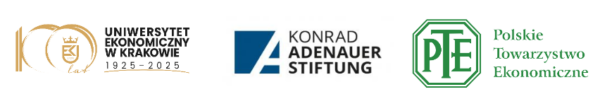 Grafika z 3 logami organizator&oacute;w: Uniwersytetu Ekonomicznego w Krakowie, Fundacji Konrada Adenauera i Polskiego Towarzystwa Ekonomicznego
