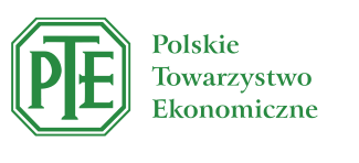 Logo sześciokątne PTE w kolorze zielonym oraz napis Polskie Towarzystwo Ekonomiczne