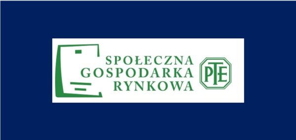 Logo konferencji: napis zielony: Społeczna gospodarka rynkowa, po prawej stronie logo PTE